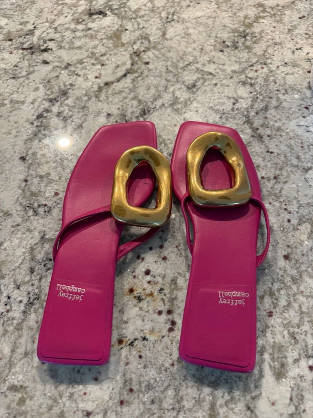 Jeffrey Campbell Fuchsia Slide Sandals with Gold Hardware